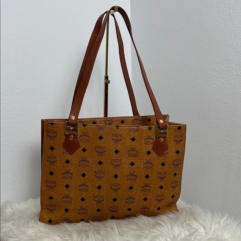 💯Authentic MCM Cognac Visetos Tote with Black Accents🍀